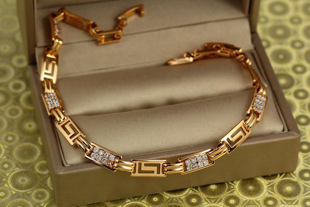Браслет Xuping Jewelry Греческий с фианитами 22 см х 6 мм Золотистый (1925167897)