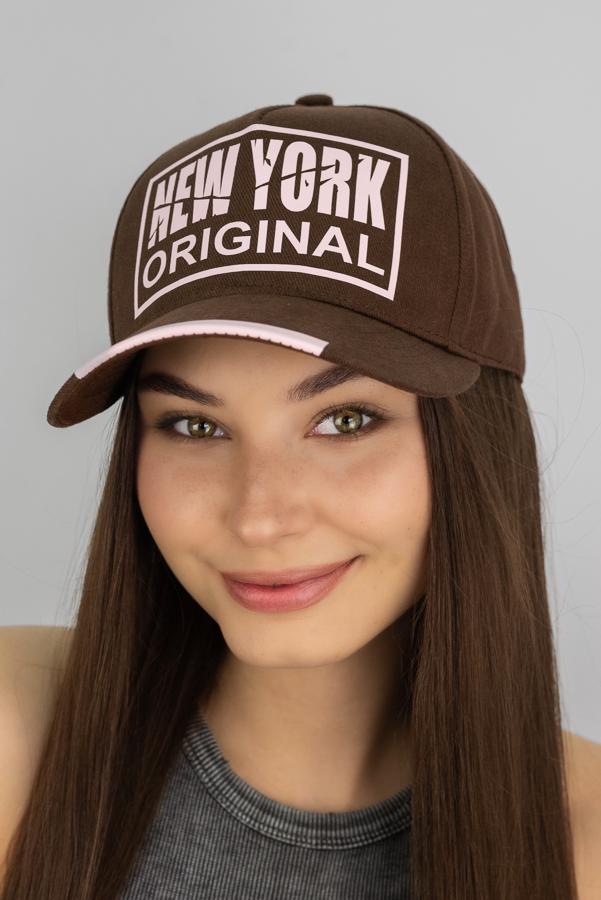 Кепка-трекерка унисекс с накаткой New York One size Коричневый/Розовый (1550)