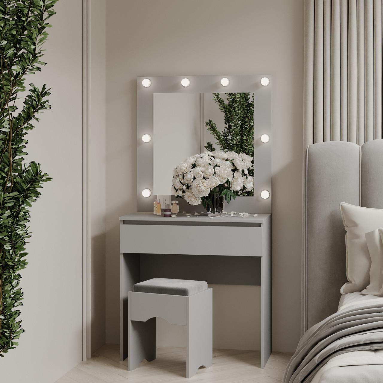 Туалетний столик New and Classic із квадратним дзеркалом 1600x800x400 мм Сірий (ТЗ-Лайт 1-3)