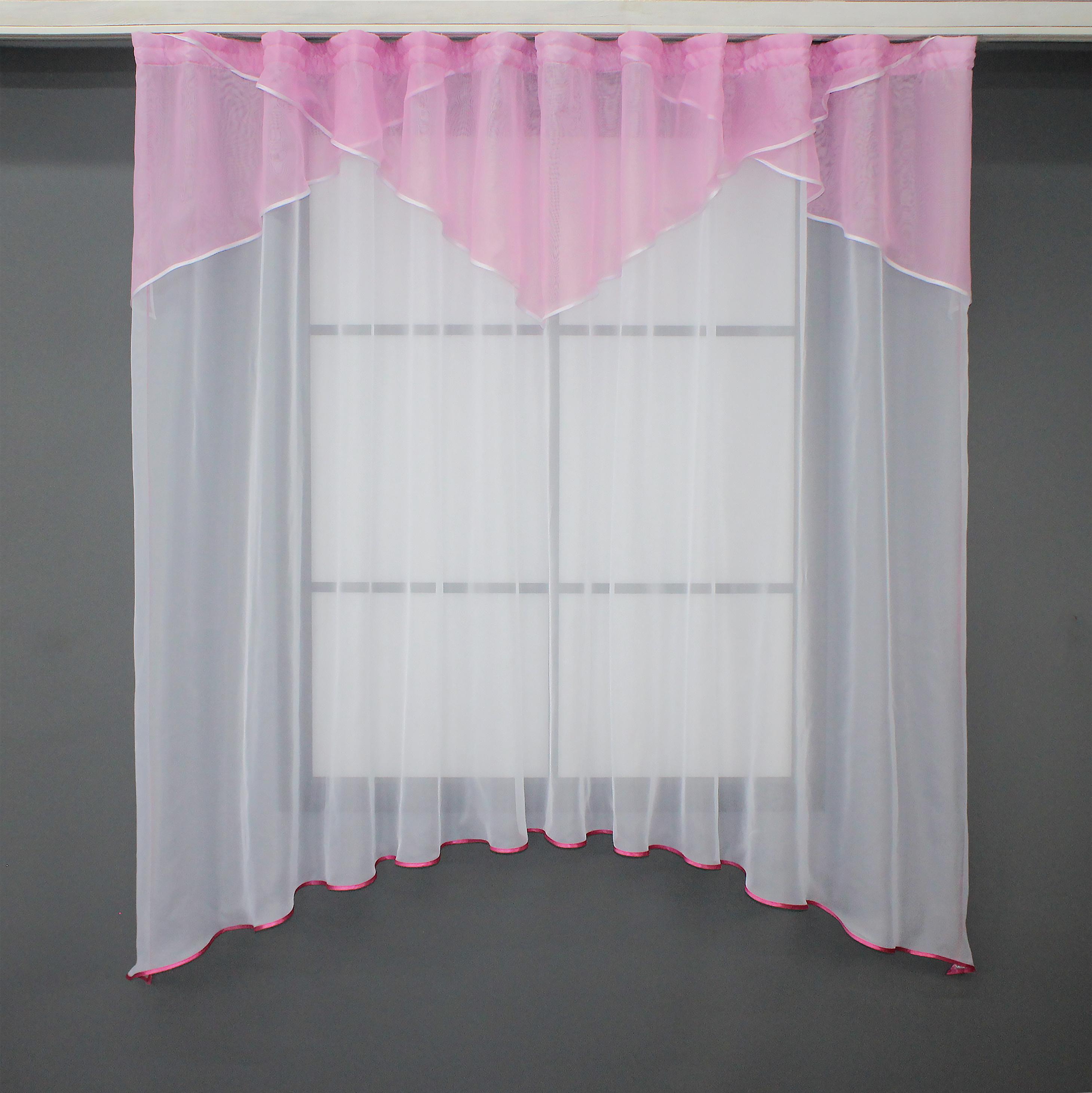 Тюль кухонная VR-Textil № 025к арка с ламбрекеном 270х170 см Белый/Розовый (52-0435)