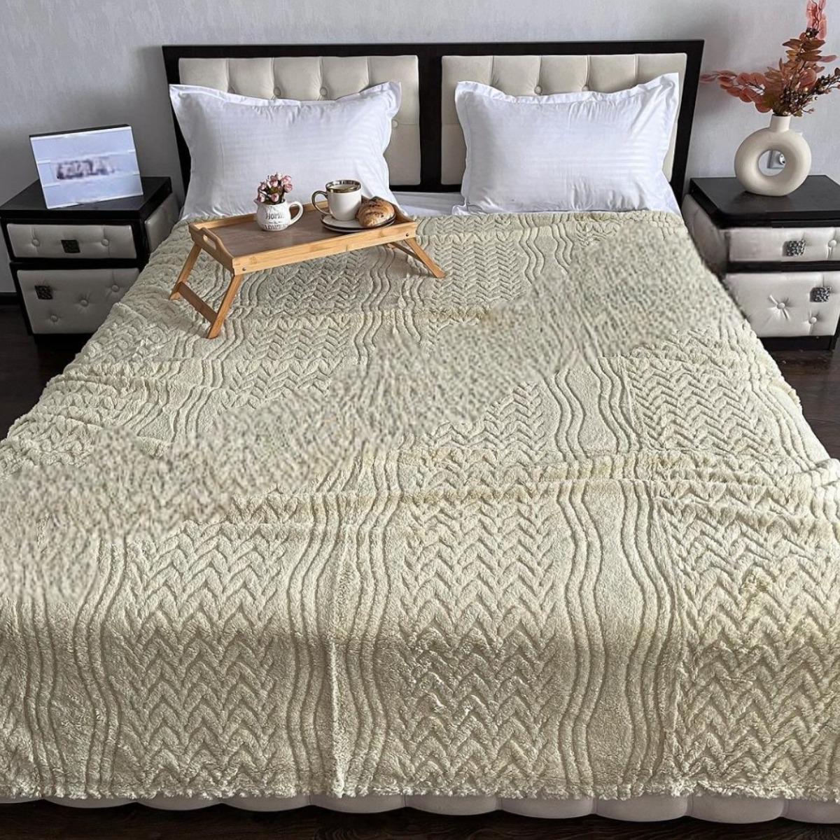 Плед пушистый Koloco Зигзаг Волны евро 200х230 см Салатовый (38524)