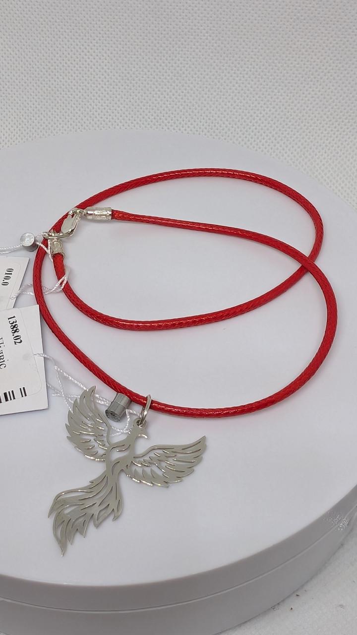 Колье оберег Феникс серебро 925 пробы 3 см и шнурок от 40 по 65 см Красный (2988972953)