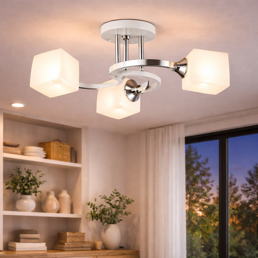 Люстра Sirius с тремя стеклянными плафонами под лампу Е27 Белый/Хром (B N5449/3 WT+CH)