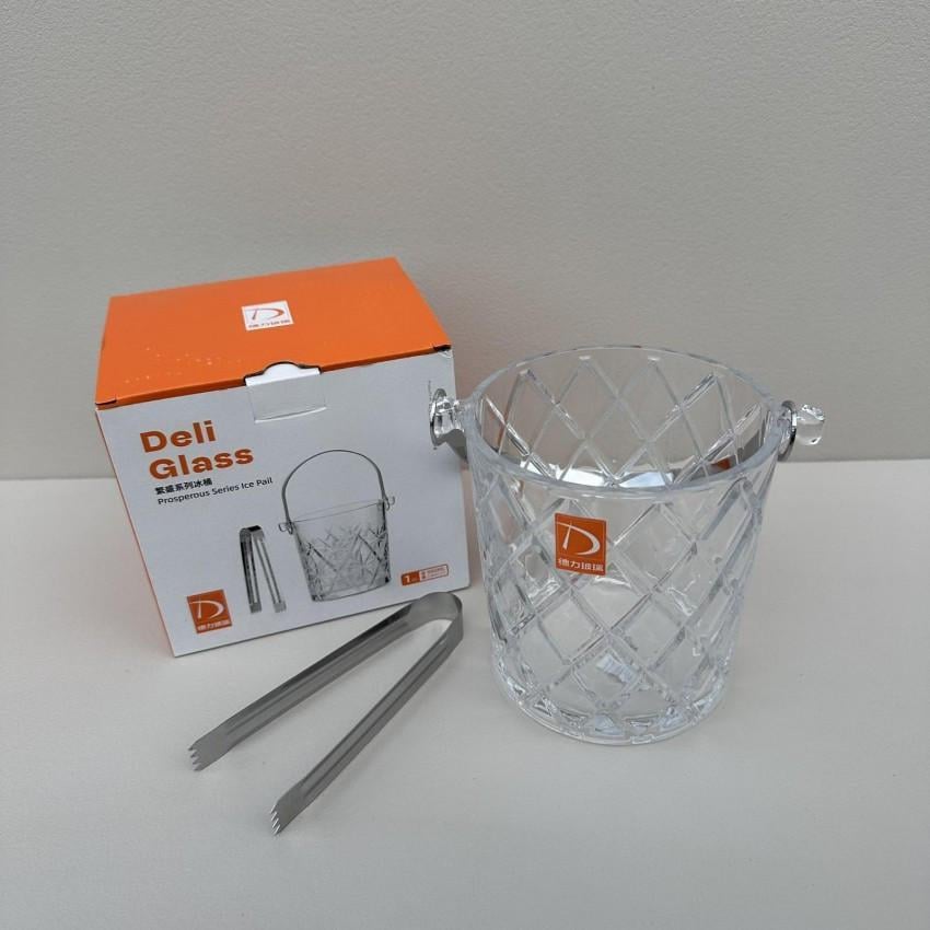 Відро для льоду скляне A-PLUS 3488 Ромби із щипцями 980 мл (2693489915)