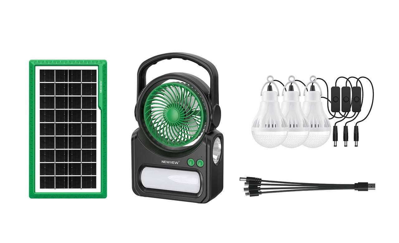 Фонарь аккумуляторный NEWVEW NV-T255 Solar Panel с вентилятором 3LED лампы 3W/солнечная панель 3,5W 4500 mAh Green (33539162)