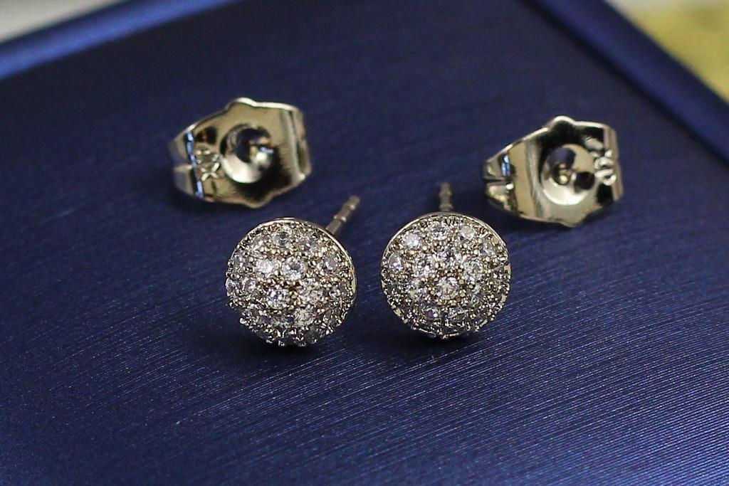 Серьги гвоздики Xuping Jewelry Полусфера с камнями 7 мм Серебристый