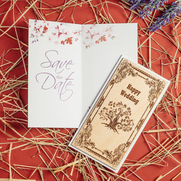 Унікальна листівка Primax-art Happy Wedding із дерева 19,5х10 см