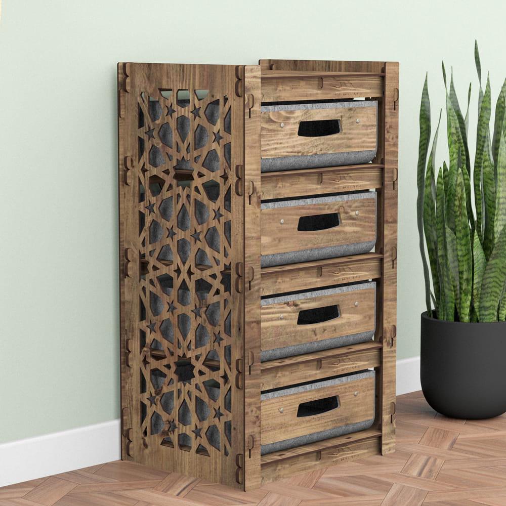 Комод в комнату деревянный Hexagonica Arabic на 4 ящика серые корзины 750х413х345 мм (111524) - фото 2 Комод в комнату деревянный Hexagonica Arabic на 4 ящика серые корзины 750х413х345 мм (111524) - фото 2