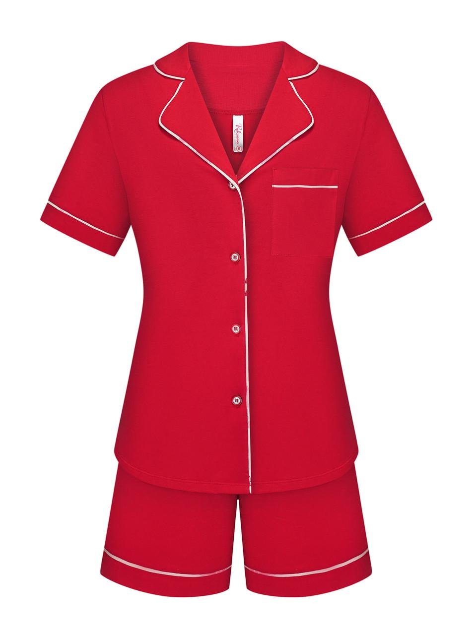 Пижама женская Roksana хлопковая рубашка/шортики XL Красный (1694/16161)