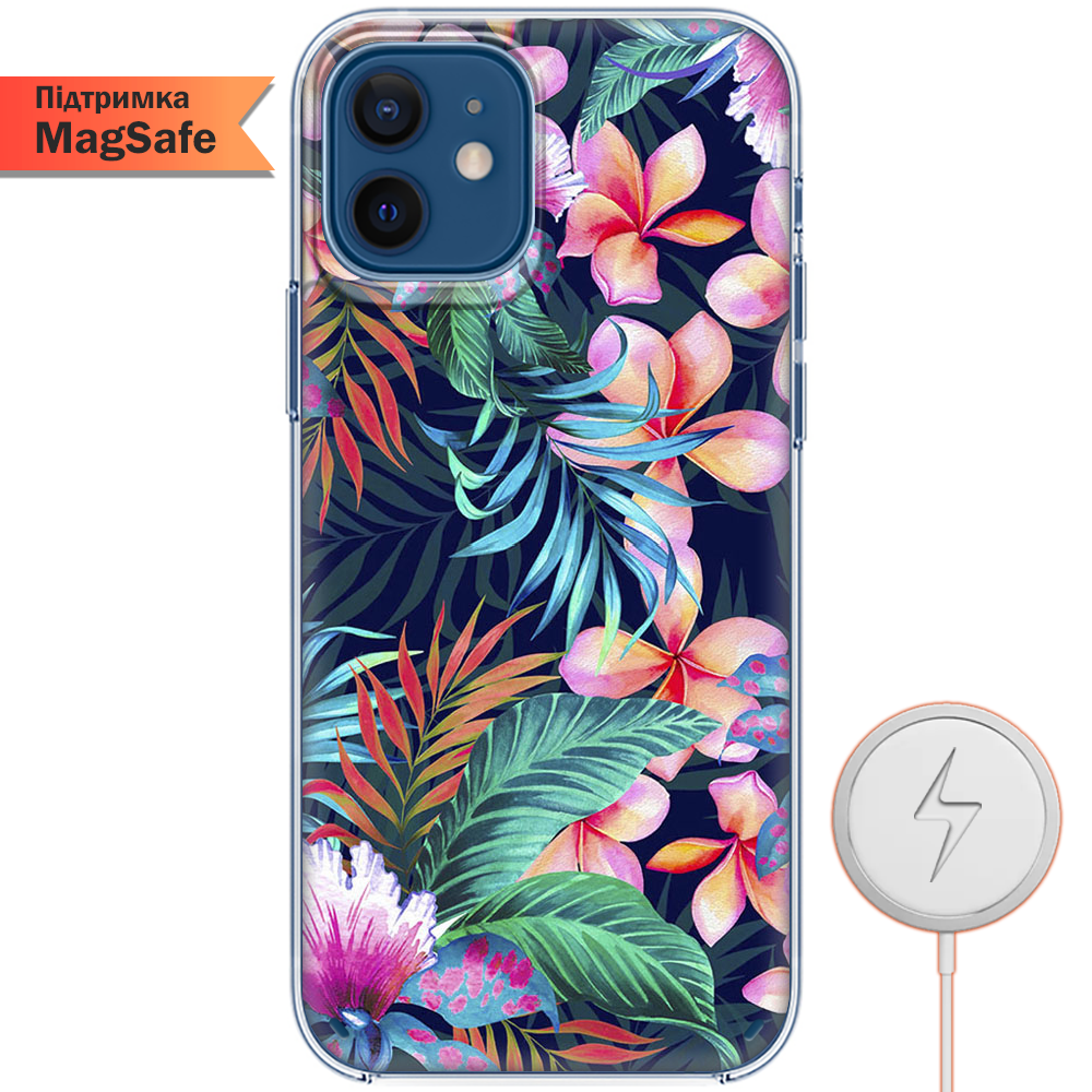 Чохол Boxface iPhone 12 flowers in the tropics Прозорий силікон з підтримкою MageSafe (41161-up1971-41497)