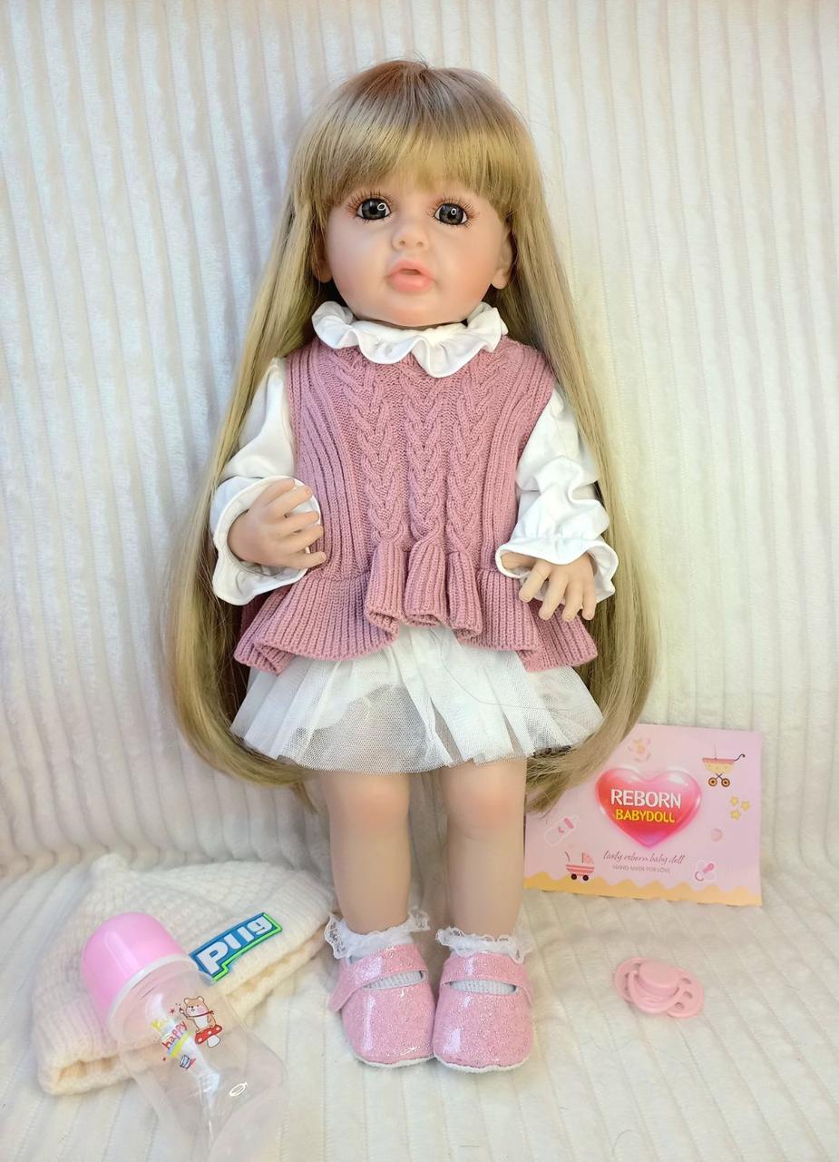 Кукла Reborn Злата винил-силиконовая с соской/бутылочкой 55 см (1723663458) - фото 3