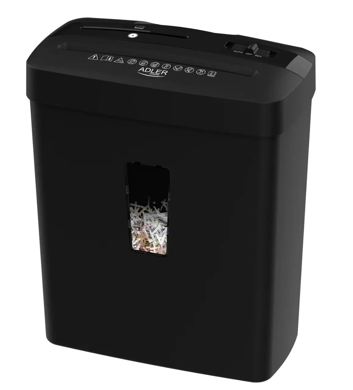 Шредер для паперу Adler AD 1037 6 аркушів A4 рівень безпеки P-4 кошик 13 л Black