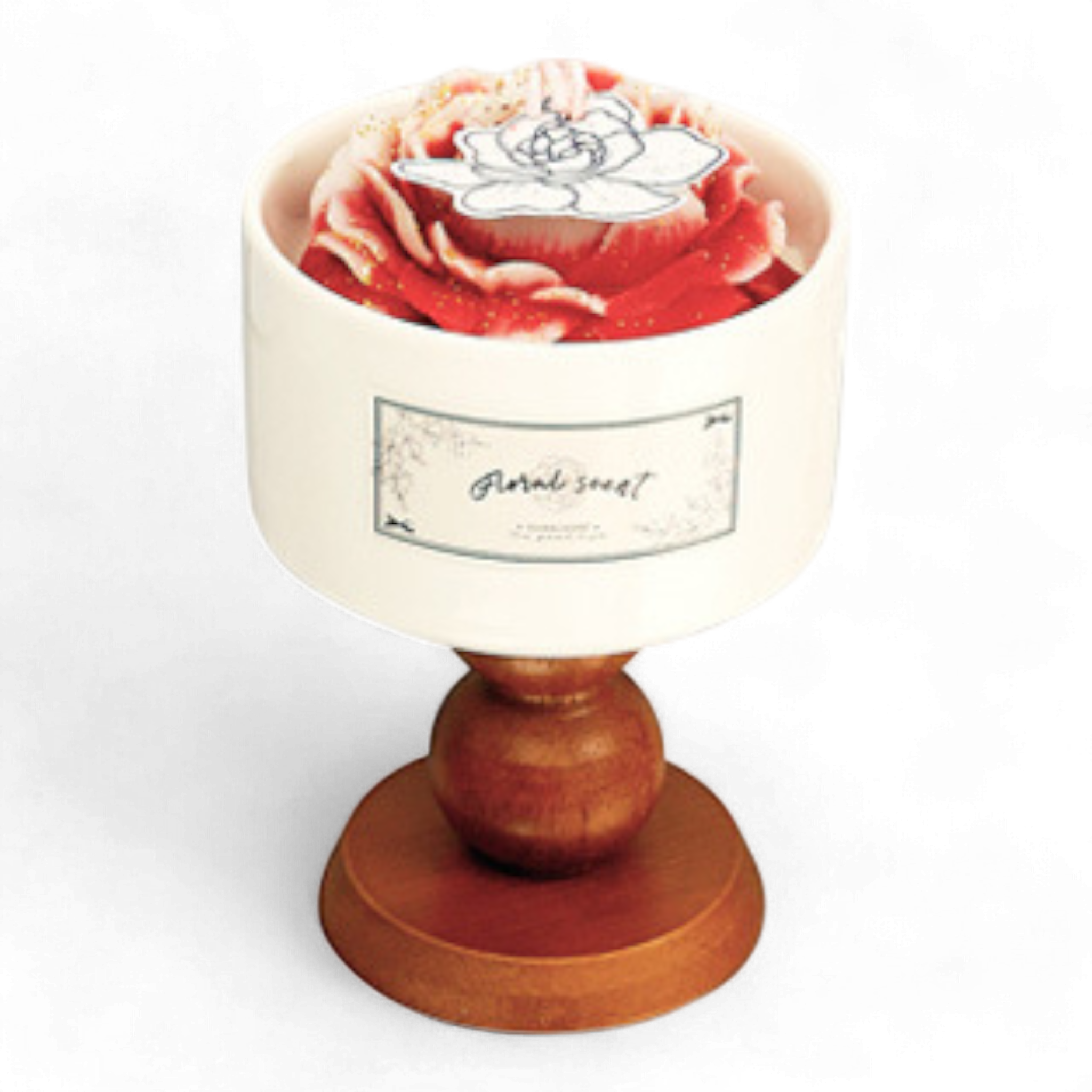 Свеча ручной работы из пчелиного воска Камелия Роза в чаше Красный (0014)