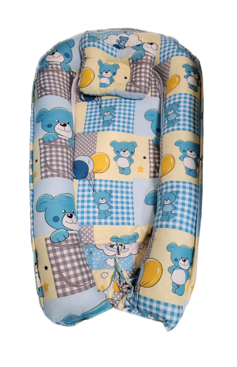 Кокон-гнездышко Мишки с ортопедической подушкой Бабочка Сірий/Голубой