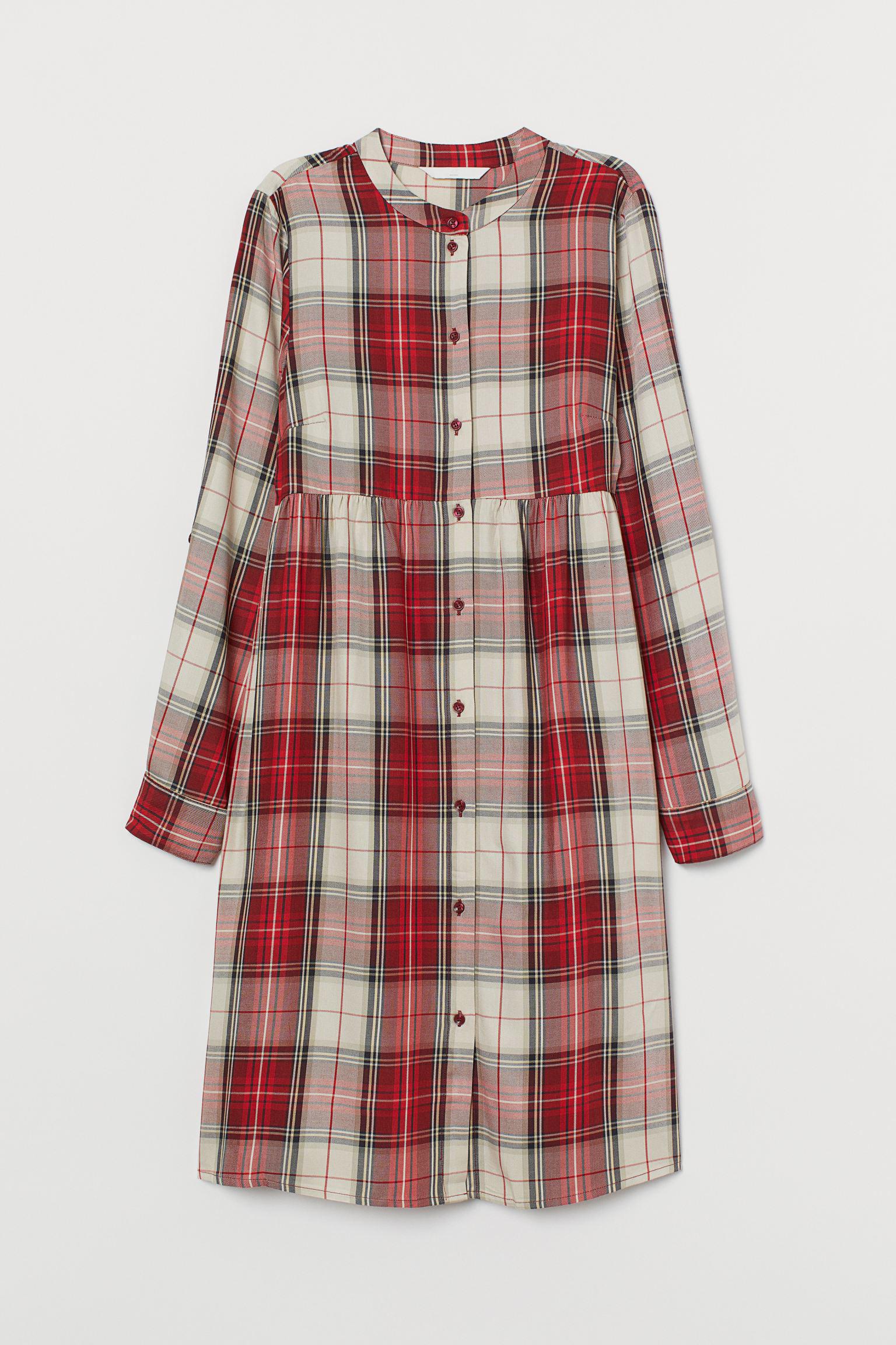 Платье-рубашка H&M Клетка р. S Красно-бежевый (16068148740)