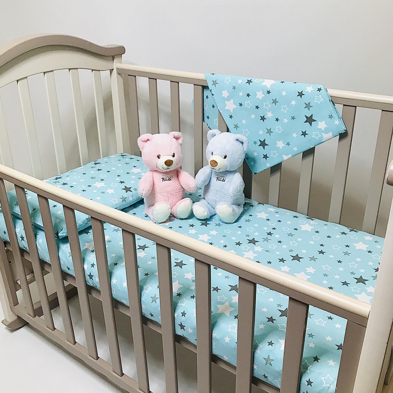 Комплект постельного белья детский Penetka Звездочки бязь 140x110/60x40 см Бирюзовый (6501.140.110.108) - фото 3