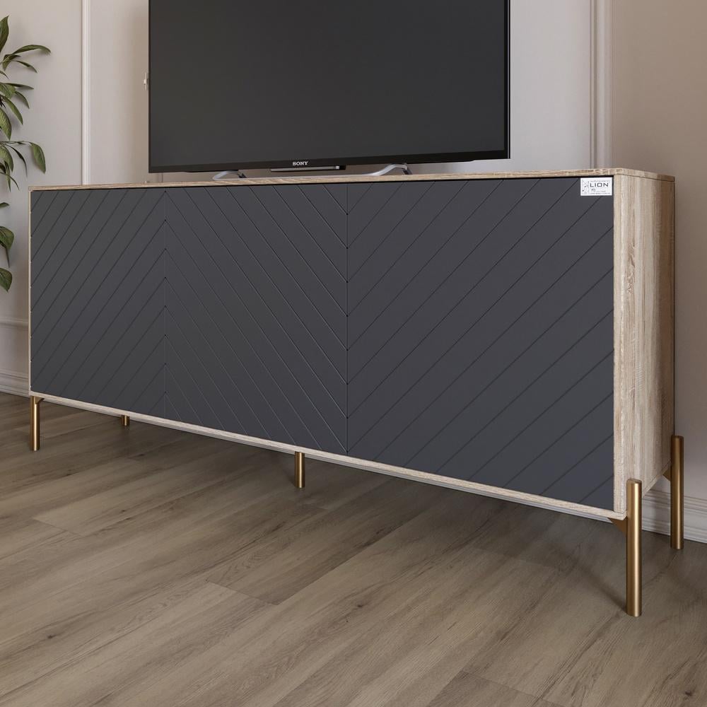 Тумба под телевизор Lion Амарант с золотыми металлическими ножками 168x40x76,5 см Дуб сонома/Графитный (000-000-2434)