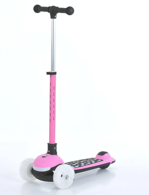 Самокат JR3-140-P складной с LED-подсветкой и музыкой металл/пластик 125/90 мм Розовый (26132602)