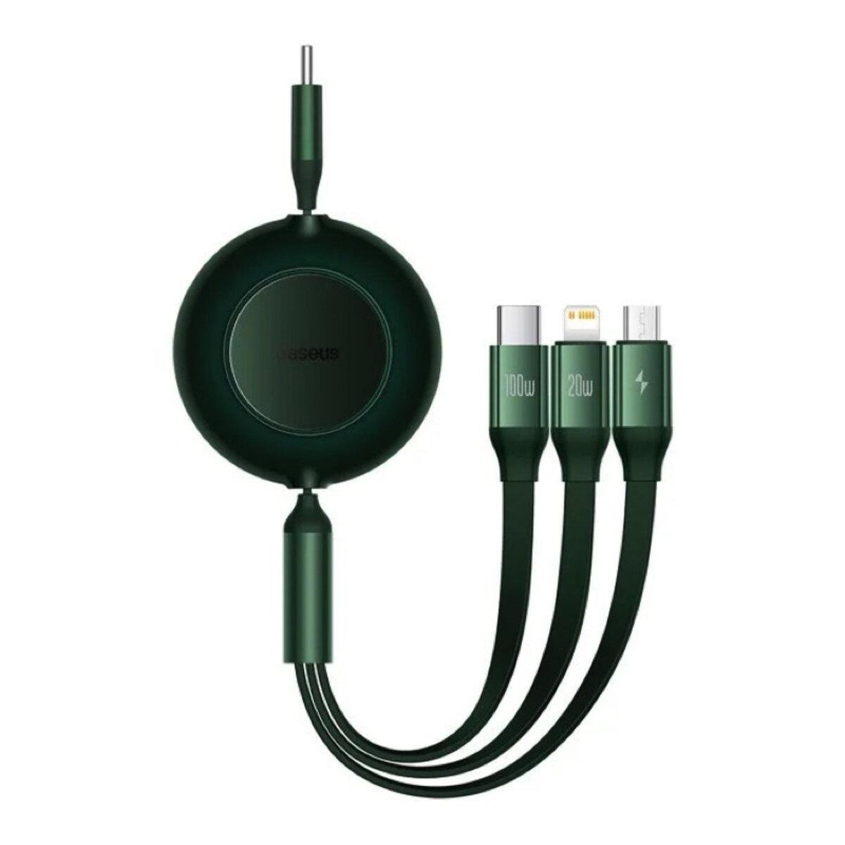 Кабель BASEUS Bright Mirror One-for-three Retractable Data Cable 100В Зелений (CAMJ010206)
