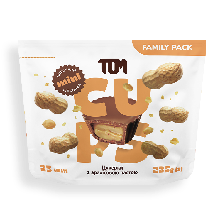 Цукерки ТОМ з арахісовою пастою в молочному шоколаді 225 г 25 шт.