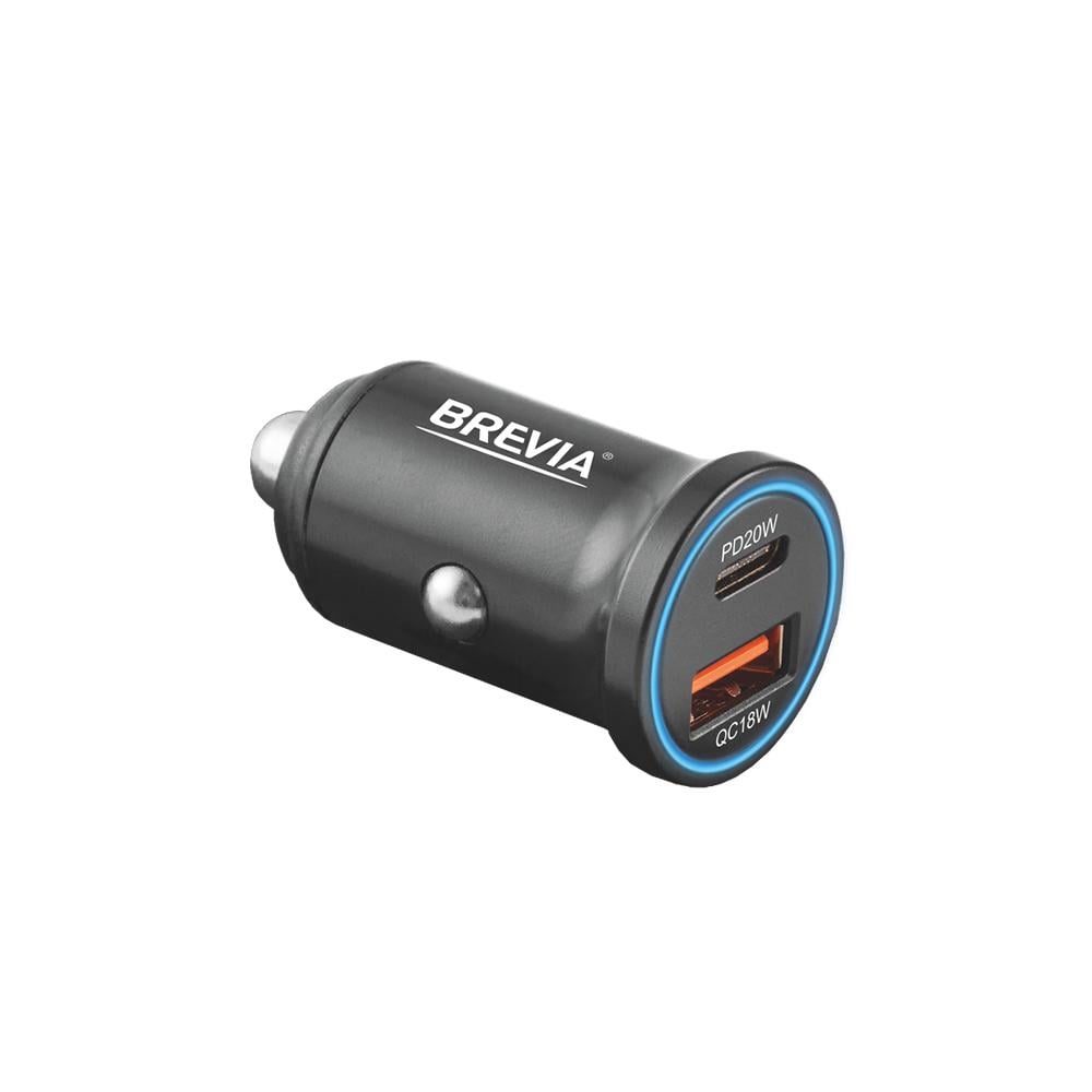 Автомобільний зарядний пристрій BREVIA ePower DualChargeLED 38W 1xUSB-C+1xUSB-A чорний