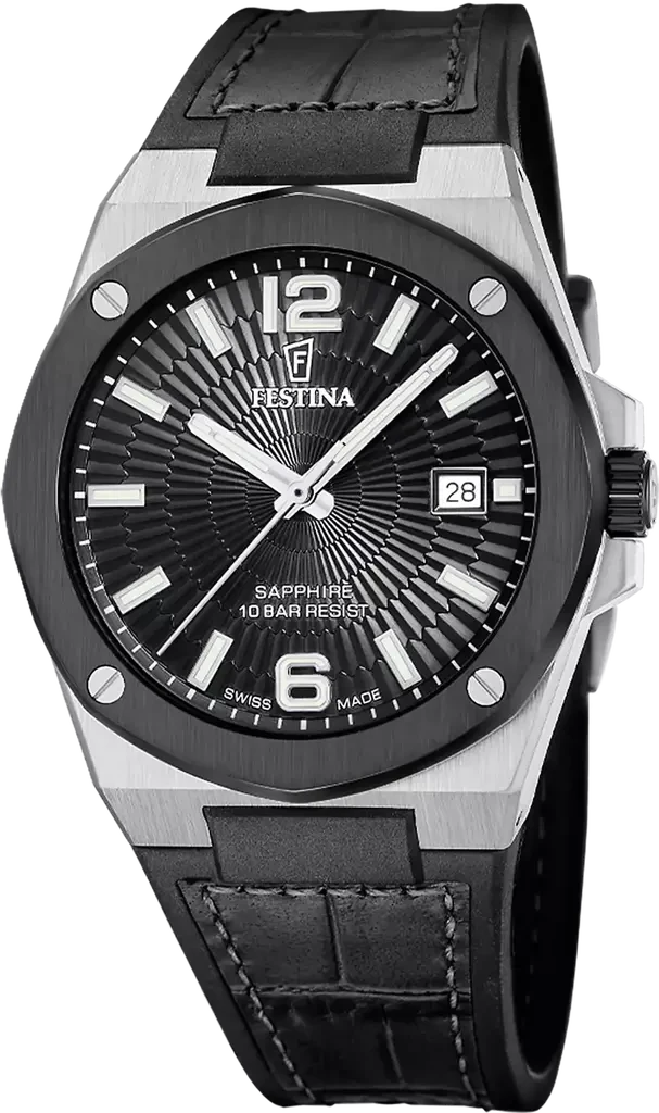 Наручные часы мужские Festina Vallee Swiss Made F22001/4 со стальным корпусом/сапфировым стеклом WR 100 м и черным циферблатом