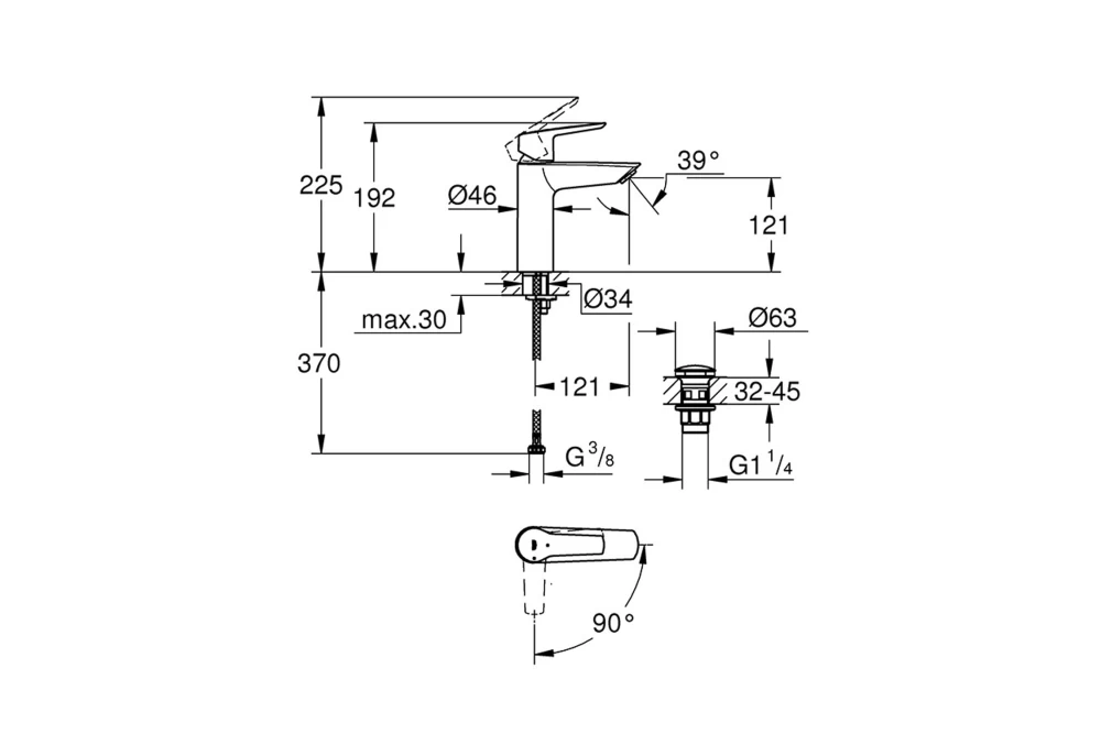 Смеситель для раковины Grohe QuickFix Start M-Size 23746002 с донным клапаном (374029) - фото 2