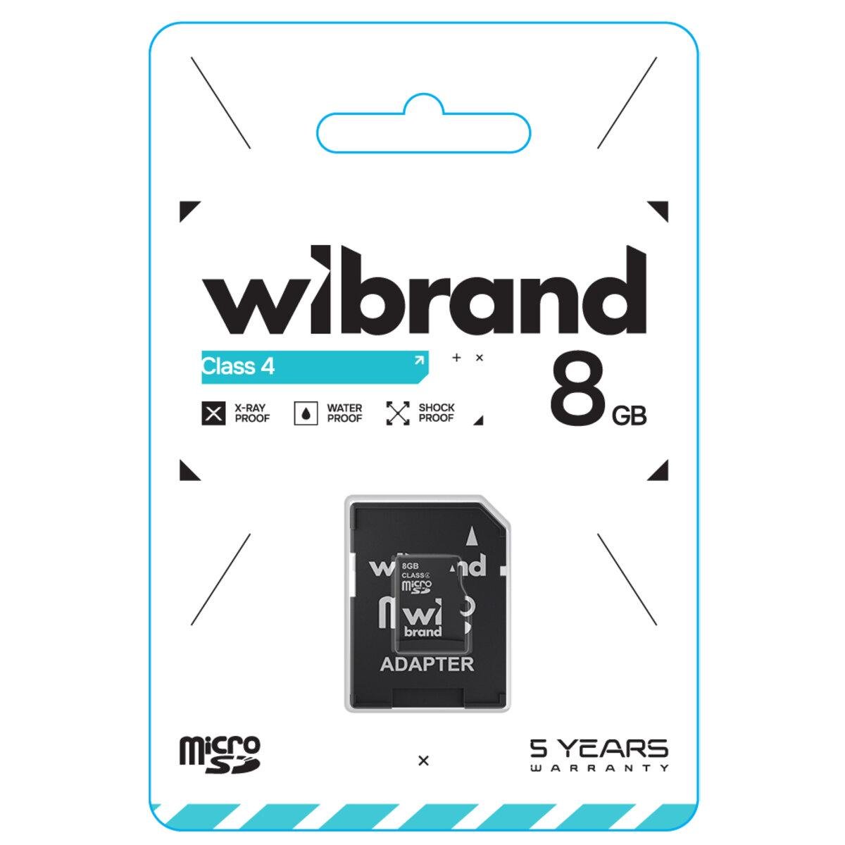 Карта памяти Wibrand microSDXC 8 Gb Class 4 Adapter SD WICDC4/8 Gb-A Black (606093) - фото 2