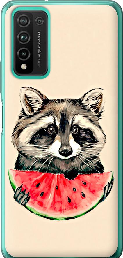 Чехол на Huawei Honor 10X Lite Енотик с арбузом (4605u-2198-42517)