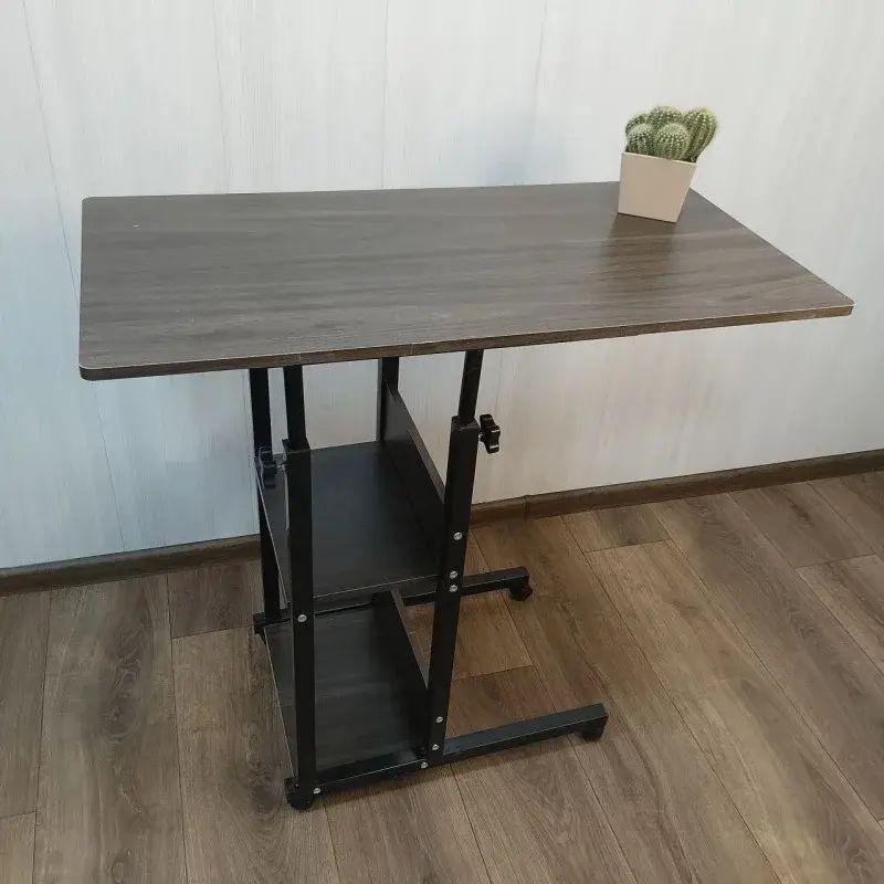 Столик прикроватный на колесиках для ноутбука 80х40х80-90 см с металлическим тормозным каркасом и дополнительными полками.