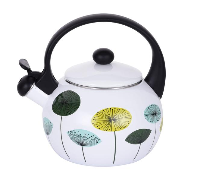 Чайник со свистком Kamille KM-1031 с рисунком из эмалированной стали 2,2 л Белый (150-84-1031) - фото 1