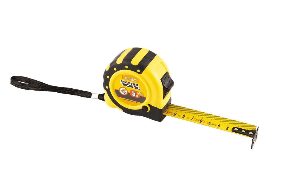 Рулетка MasterTool 5 мх25 мм з магнітами/2 фіксатори/кнопка STOP/TPR-покриття/нейлонове покриття (64-5025)