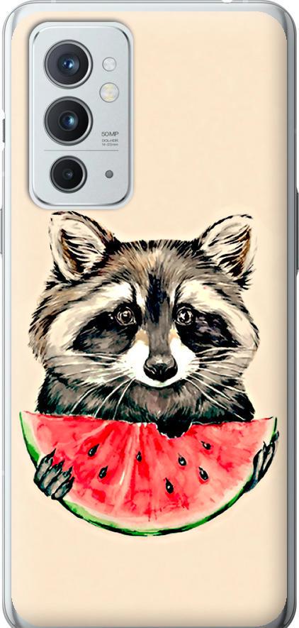 Чехол на OnePlus 9RT Енотик с арбузом (4605u-2520-42517)