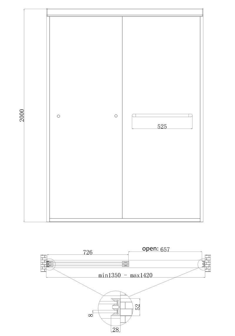 Душевая дверь в нишу KOER SR SD03-140x200-TR-01 прозрачное стекло Easy Clean 8 мм Хром (KR5385) - фото 7