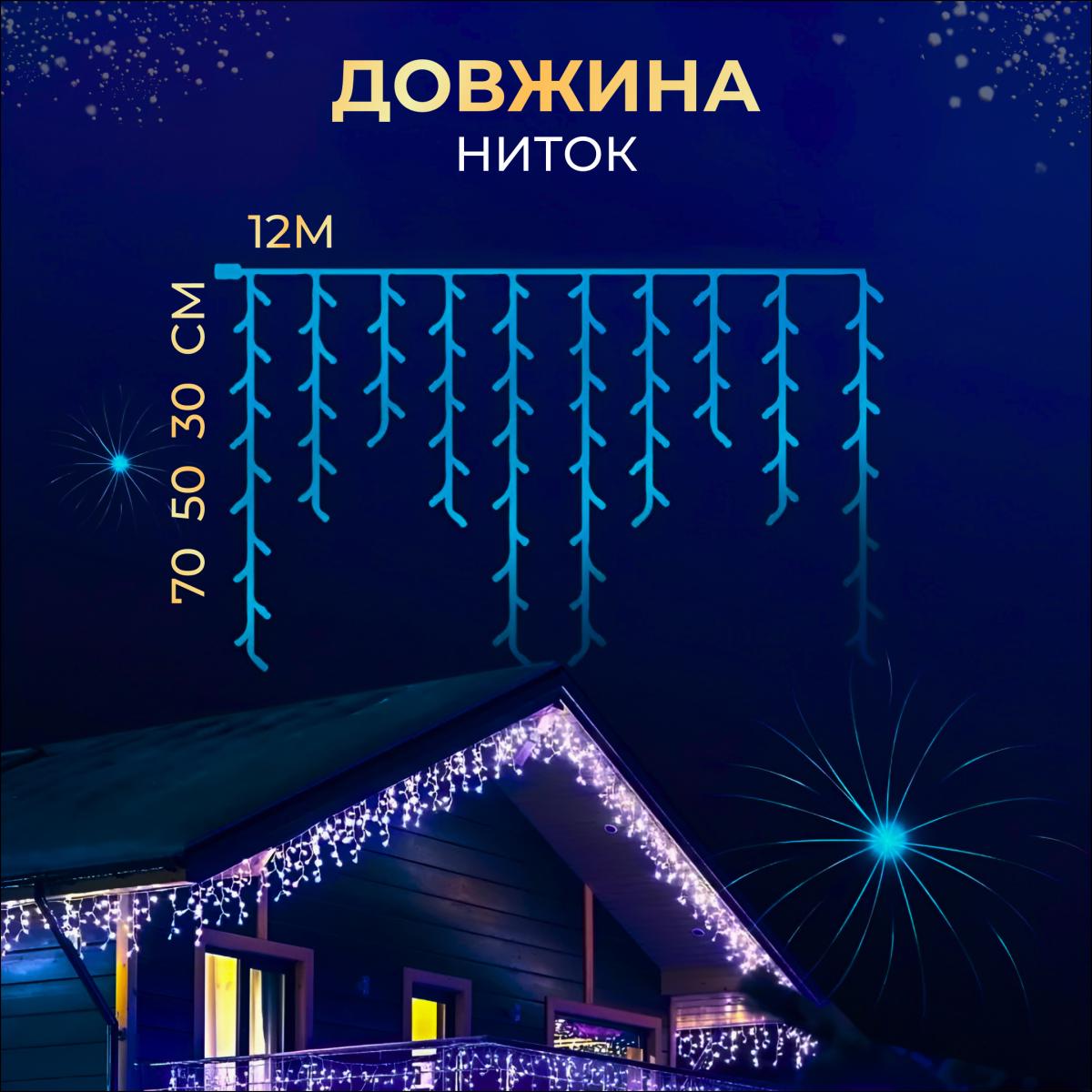 Гірлянда вулична Бахрома 200 LED 12 м від мережі Синій (3742) - фото 9