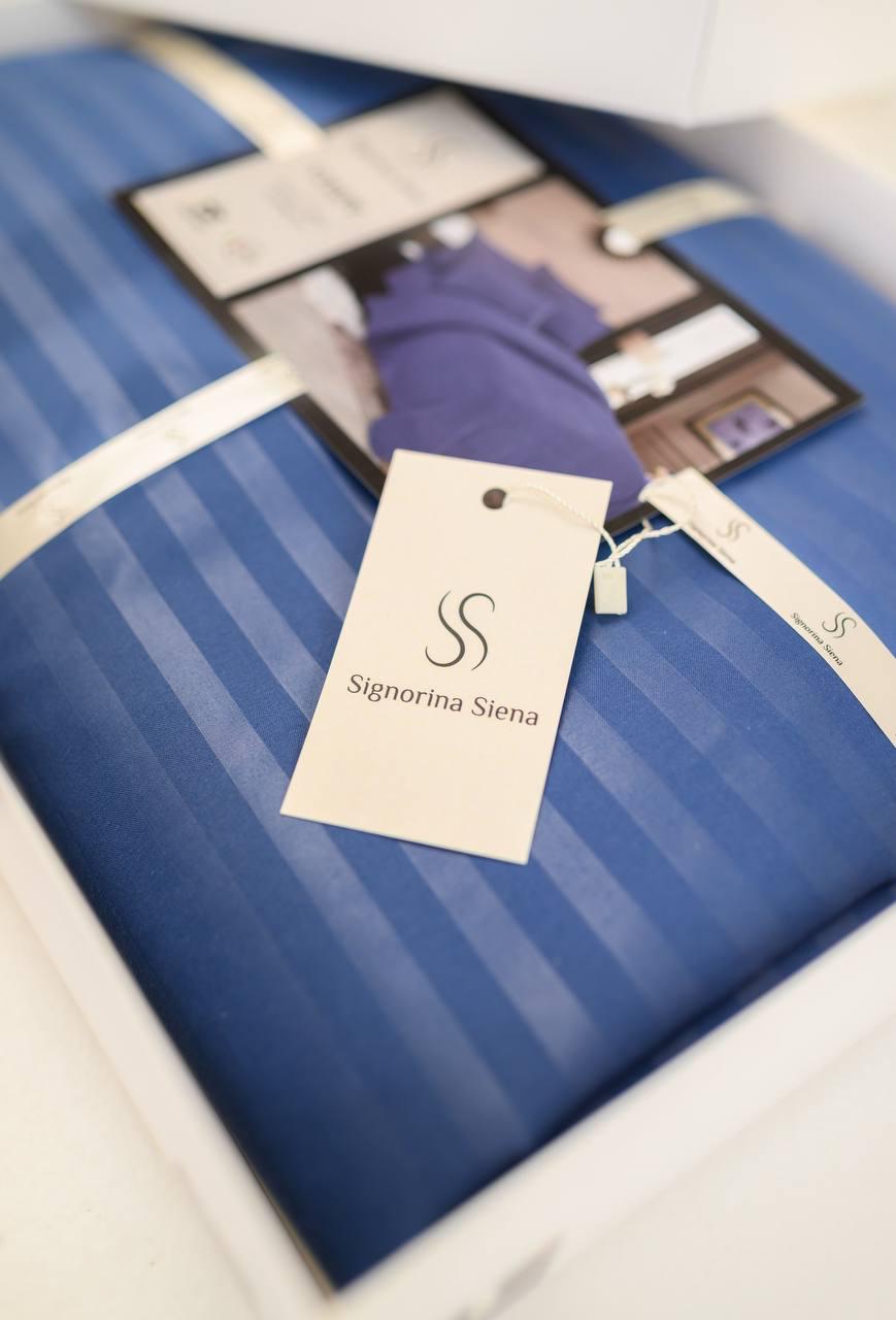 Комплект постельного белья Signorina Siena из страйп-сатина двуспальный 50х70 см/70х70 см Синий (0016D) - фото 2