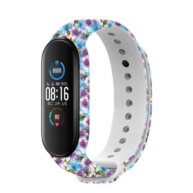 Ремешок MRK Watercolor flowers для фитнес браслета Xiaomi Mi Band 6/5 силиконовый (41) - фото 1