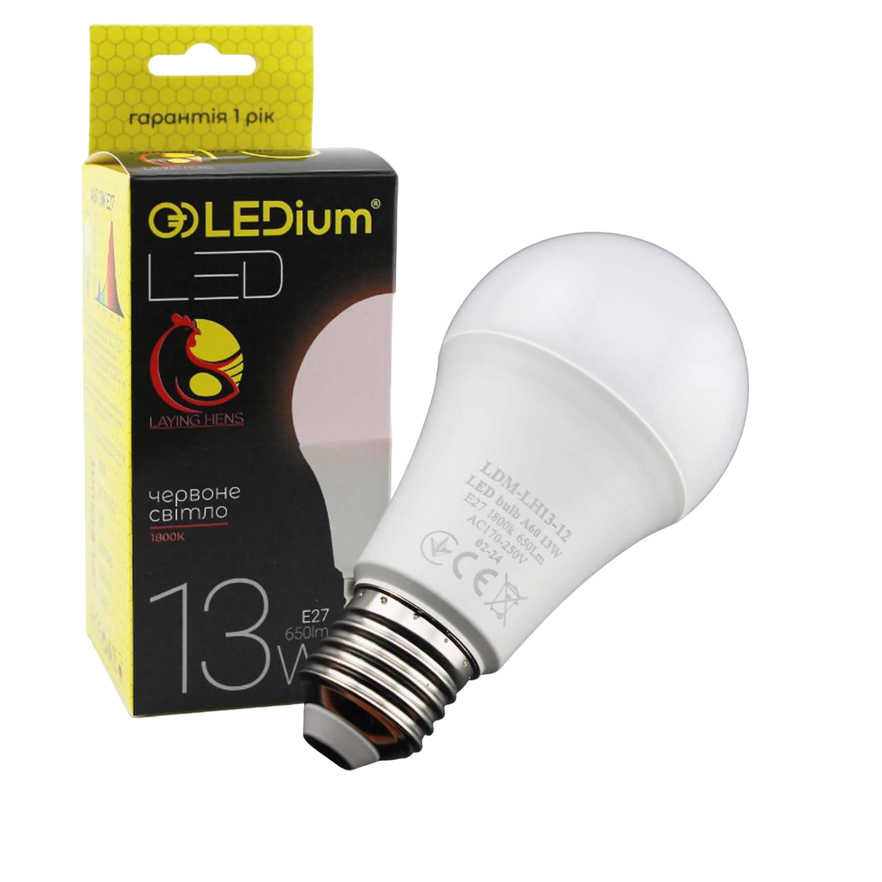 Лампа LEDium LAYING HENS 13W E27 A60 1800k 650Lm IP65 (17475)