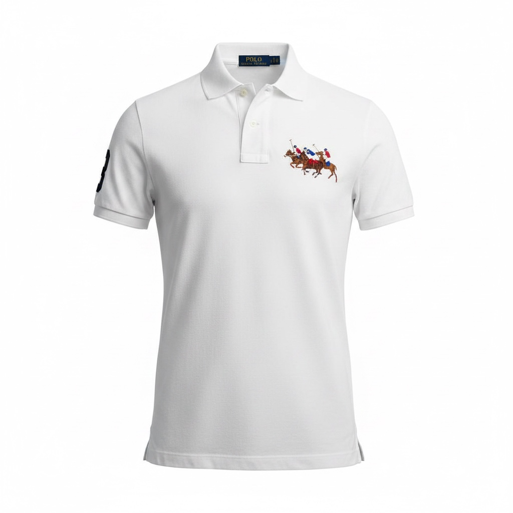 Футболка мужская поло в стиле Ralph Lauren LCustom Slim Fit Crest Logo Big Pony Polo Shirt L Белый (RL13005.5L)