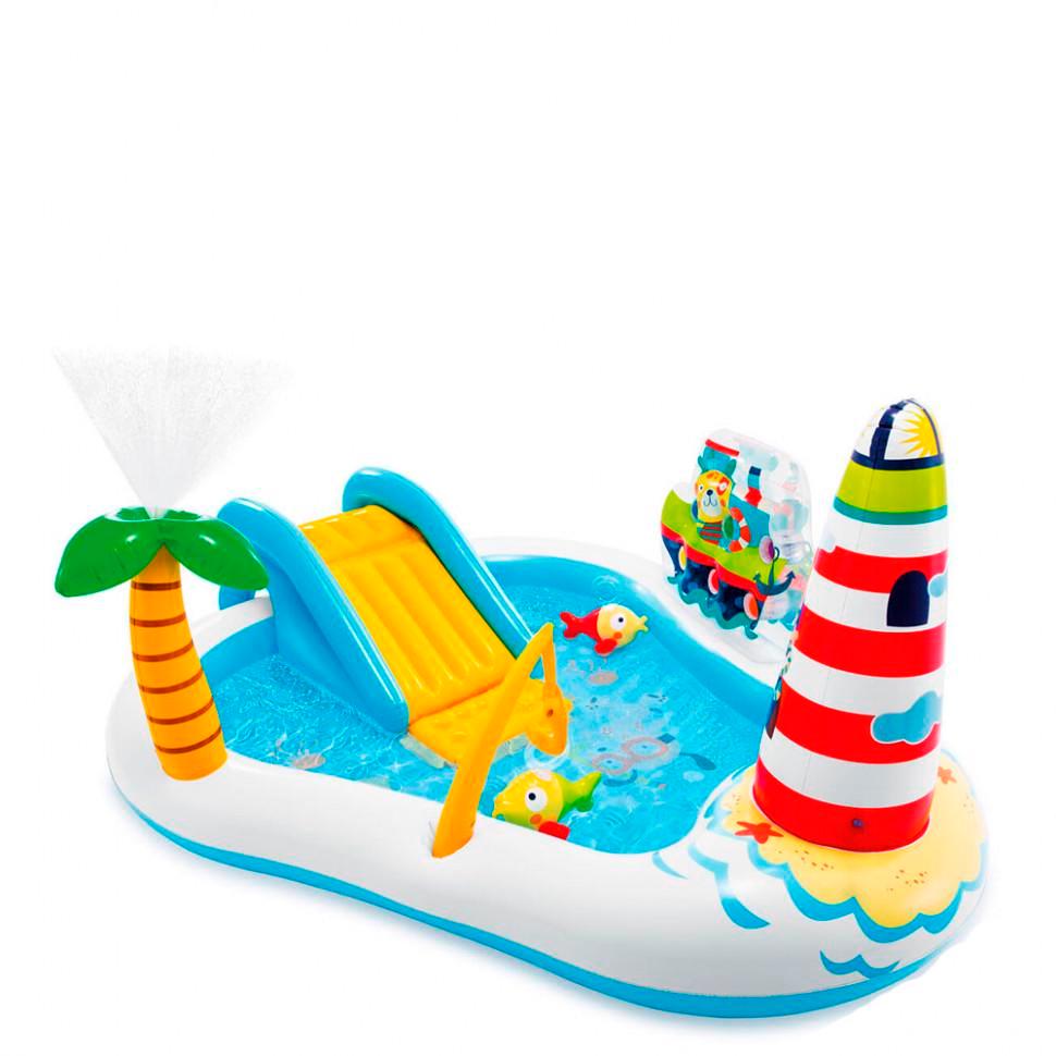 Дитячий надувний ігровий центр Intex Весела риболовля 57162 з гіркою 218х188 см (41109)