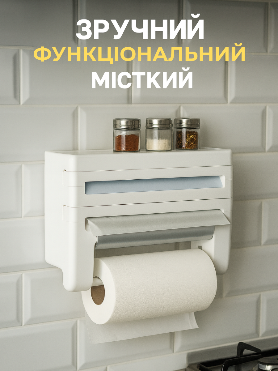 Органайзер кухонный настенный 4в1 для фольги/пленк/полотенца Белый (56128431) - фото 4