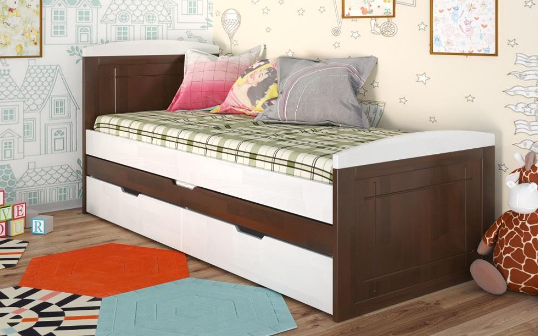 Кровать детская Arbor Drev Компакт с 2 спальными местами с ящиками 90х200 см Орех темный (20292)