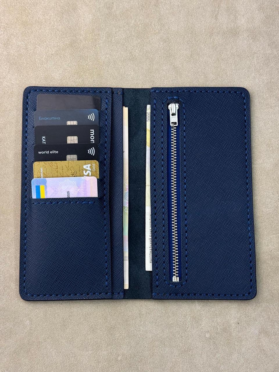 Портмоне чоловіче ручна робота з натуральної шкіри Saffiano Синій (2664154041) - фото 6 Портмоне чоловіче ручна робота з натуральної шкіри Saffiano Синій (2664154041) - фото 6
