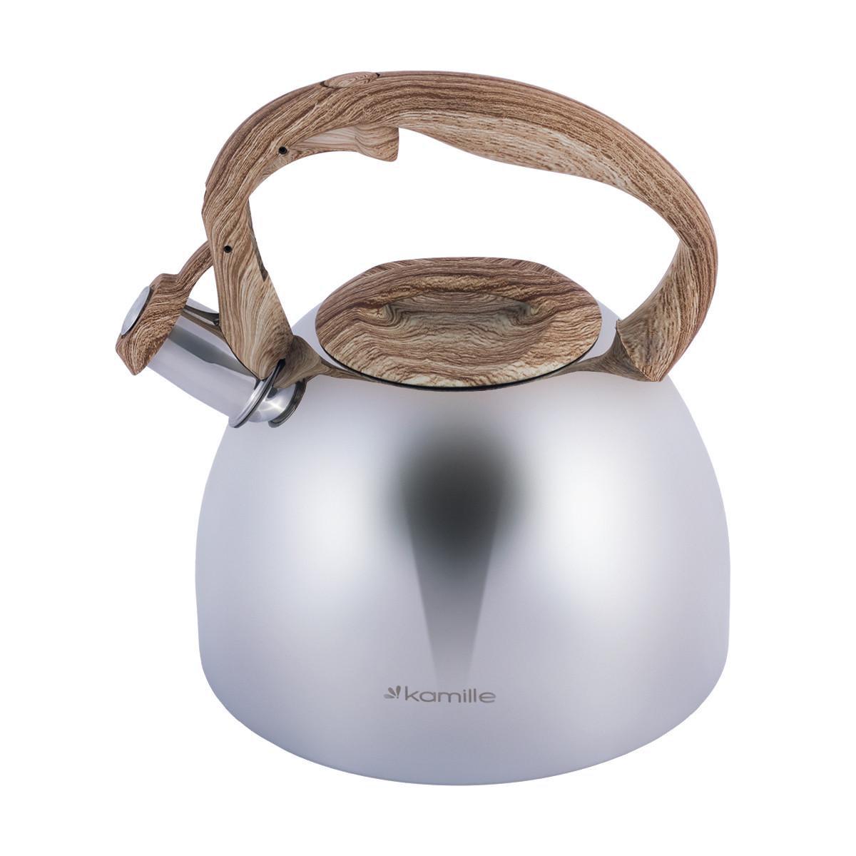 Чайник со свистком Kamille KM-1090 из нержавеющей стали и бакелитовой ручкой под дерево 2,7 л Стальной (150-84-1090) - фото 3 Чайник со свистком Kamille KM-1090 из нержавеющей стали и бакелитовой ручкой под дерево 2,7 л Стальной (150-84-1090) - фото 3