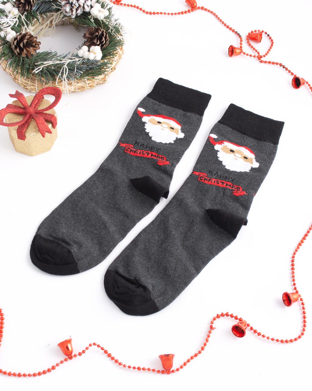 Носки мужские новогодние стрейчевые Санта "Happy Christmas"