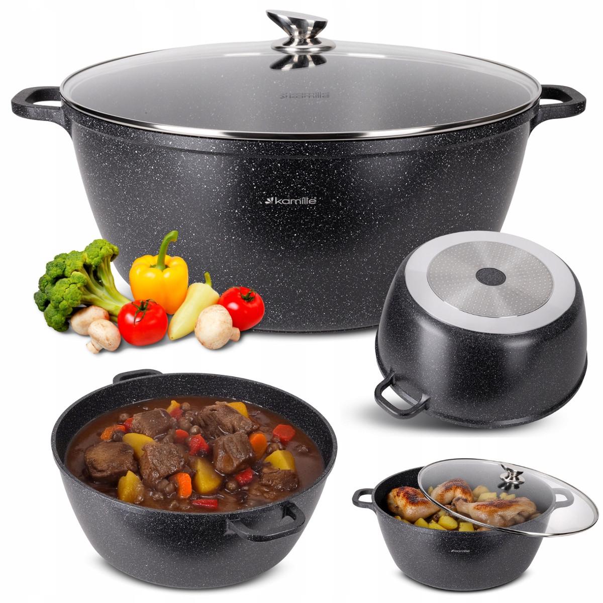 Кастрюля со стеклянной крышкой и антипригарным покрытием Kamille КМ-4484 из литого алюминия 22 л Черный мрамор (150-84-4484) - фото 4 Кастрюля со стеклянной крышкой и антипригарным покрытием Kamille КМ-4484 из литого алюминия 22 л Черный мрамор (150-84-4484) - фото 4