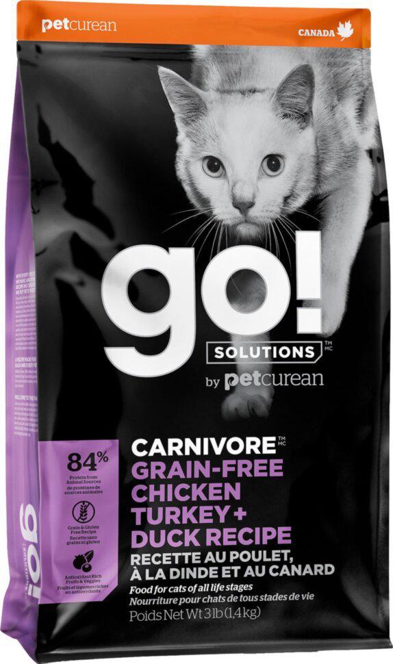 Корм сухий для котів з куркою індичкою та качкою GO! Solutions Carnivore FIT + FREE Grain Free Chicken Turkey Duck Recipe 7,3 кг