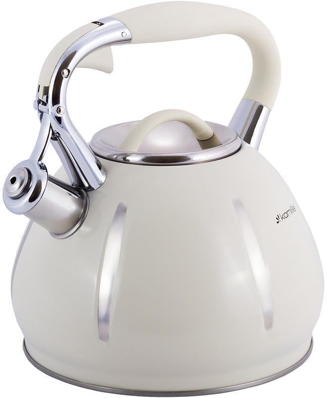 Чайник Kamille Marshmallow из нержавеющей стали со свистком 3 л Бежевый (KM-0691A-WH)