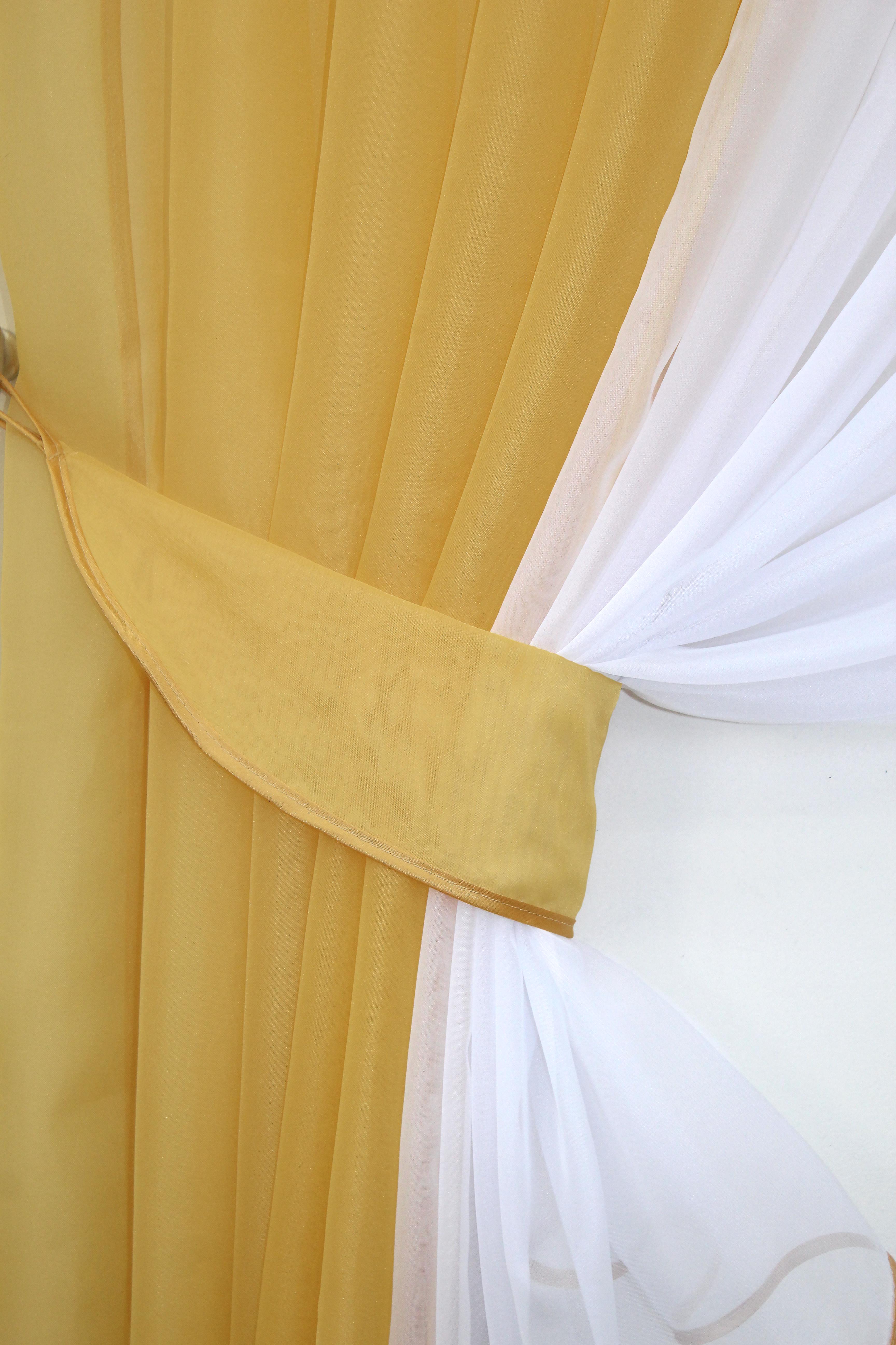 Шторы кухонные VR-Textil №096к с подвязками 400х170 см Золотистый с белым (52-0403) - фото 3 Шторы кухонные VR-Textil №096к с подвязками 400х170 см Золотистый с белым (52-0403) - фото 3