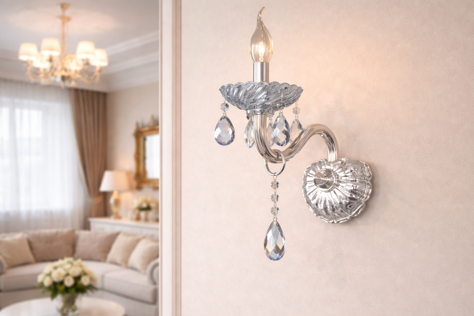 Бра-свічка з кришталевими підвісками Хром (2004/1HR)